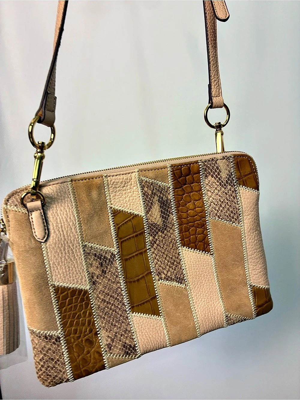 Patchwork Crossbody Bag Brown & Beige Like New